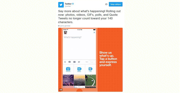 Twitter'da Fotoğraf, Gıf Video, Anket Ve Alıntı 140 Karakterden Sayılmayacak