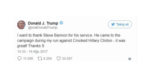 Trump’tan Bannon’a ‘Sert’ Teşekkür